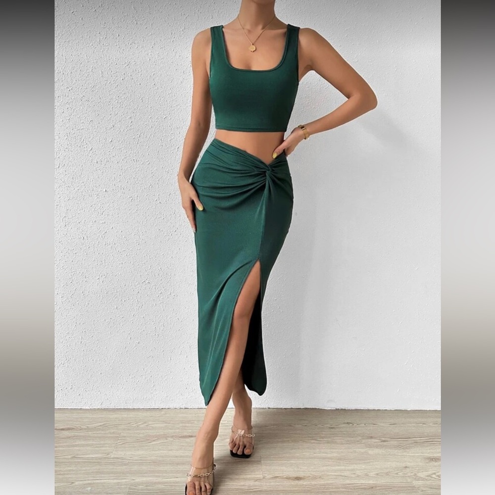 SHEIN Dark Green Twist Two Piece